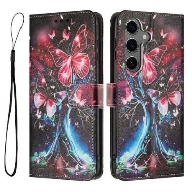 Læder Cover Samsung Galaxy S26 Telefon Etui Sommerfugletræ