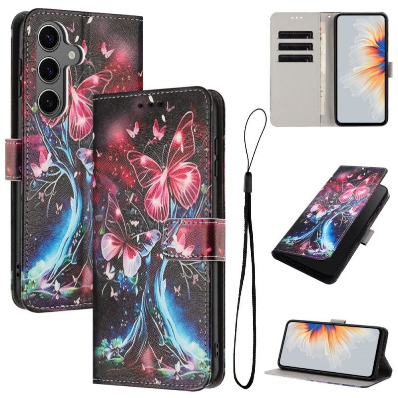 Læder Cover Samsung Galaxy S26 Telefon Etui Sommerfugletræ