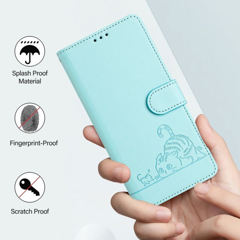 Flip Cover Til Xiaomi Redmi Note 14 Pro 5g Rfid-beskyttelse Kattemotiv