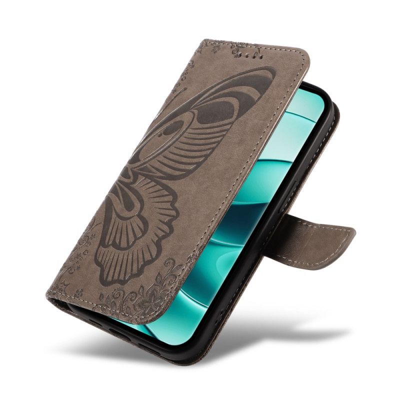 Læder Cover Xiaomi Redmi Note 14 Pro 5g Grafisk Sommerfugl