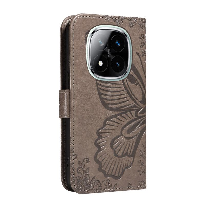 Læder Cover Xiaomi Redmi Note 14 Pro 5g Grafisk Sommerfugl