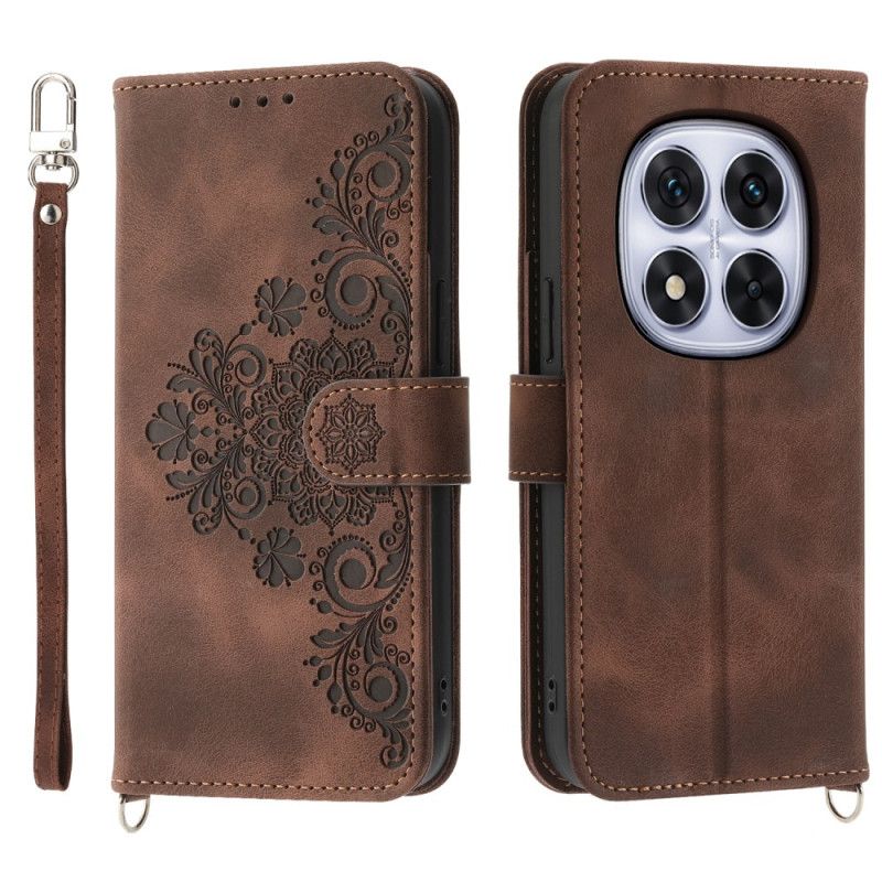 Læder Cover Xiaomi Redmi Note 14 Pro 5g Telefon Etui Blondemønster Med Rem Og Skulderrem