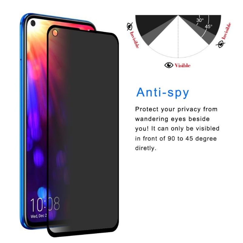 Mobilcover Honor View 20 - Hærdet Glas Og Privatlivsfilter