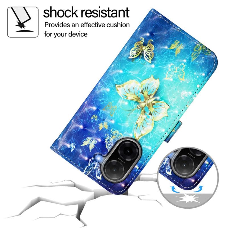 Flip Cover Poco C71 Guldsommerfugle