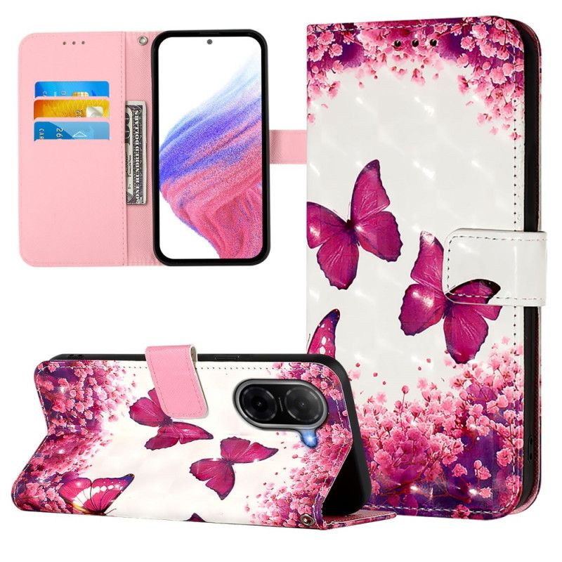Flip Cover Poco C71 Lyserøde Sommerfugle