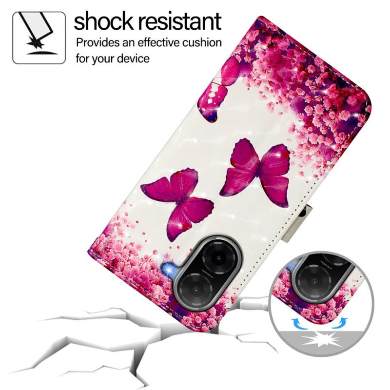 Flip Cover Poco C71 Lyserøde Sommerfugle