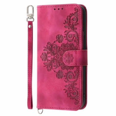 Læder Cover Poco C71 Blomsterblonde Med Snor Og Skulderrem