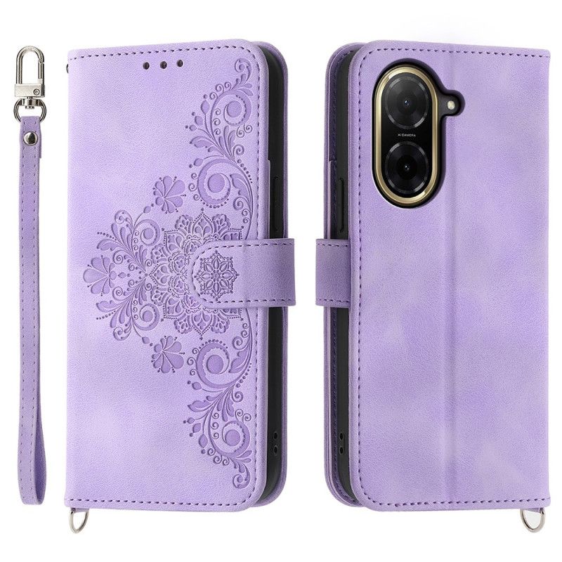 Læder Cover Poco C71 Blomsterblonde Med Snor Og Skulderrem