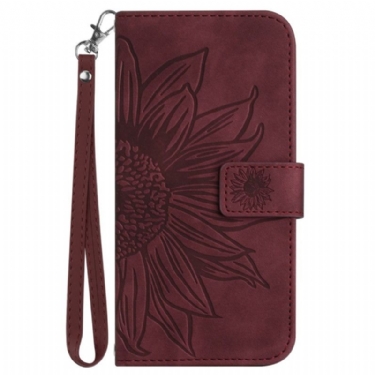 Læder Cover Poco C71 Telefon Etui Solsikkeprint Med Rem