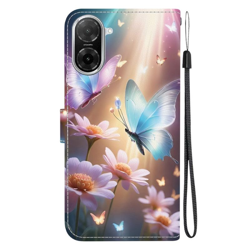 Læder Cover Poco C71 Telefon Etui Sommerfugle Og Blomster