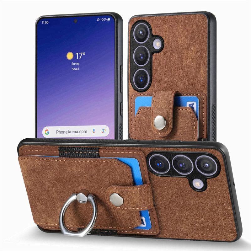 Cover Samsung Galaxy S25 5g Kortholder Og Ring I Læderlook