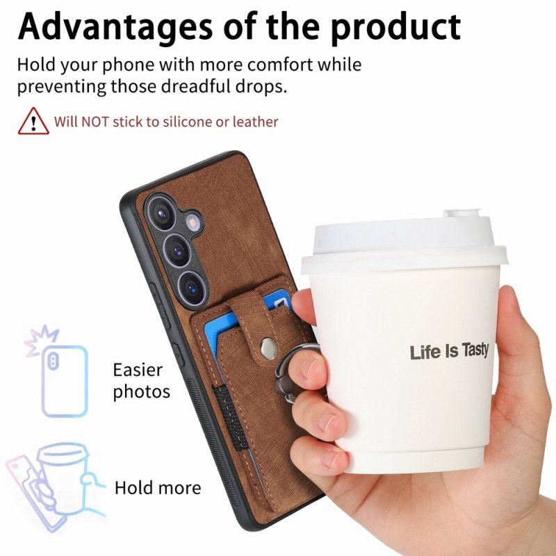 Cover Samsung Galaxy S25 5g Kortholder Og Ring I Læderlook