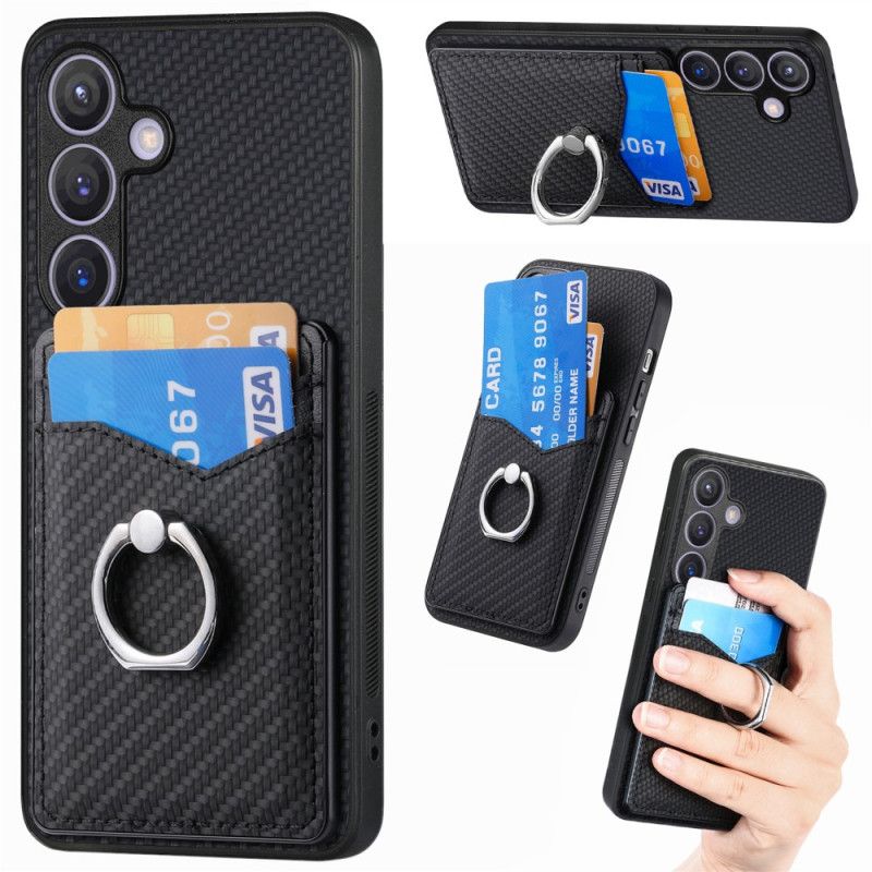 Cover Samsung Galaxy S25 5g Kortholder Og Ringholder I Kulfiber