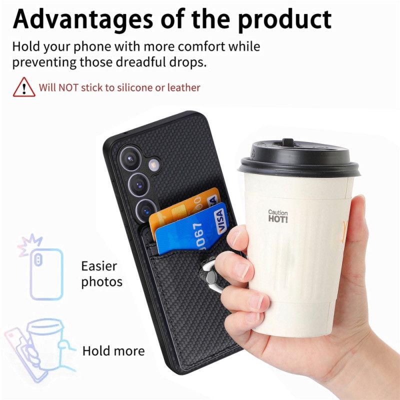 Cover Samsung Galaxy S25 5g Kortholder Og Ringholder I Kulfiber