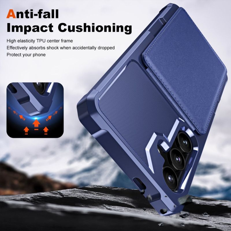 Cover Samsung Galaxy S25 5g Kortholder Og Stativ Med Metallisk Effekt
