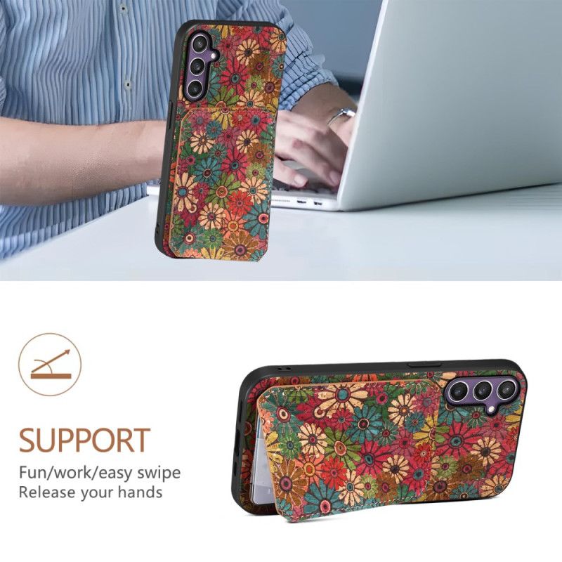 Cover Samsung Galaxy S25 5g Telefon Etui Blomsterkortholder Og Stativ