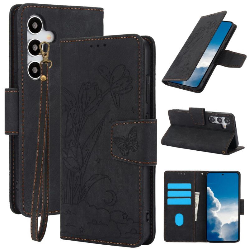 Flip Cover Til Samsung Galaxy S25 5g Blomstermønster Med Ruskindseffekt