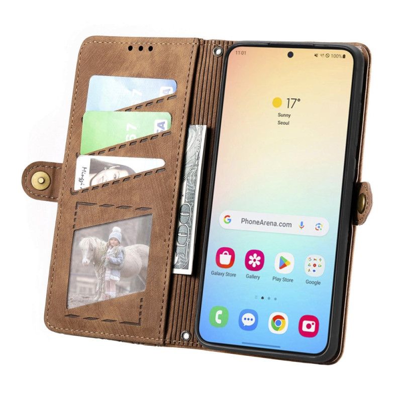 Flip Cover Til Samsung Galaxy S25 5g Geometrisk Pung Med Ruskindseffekt