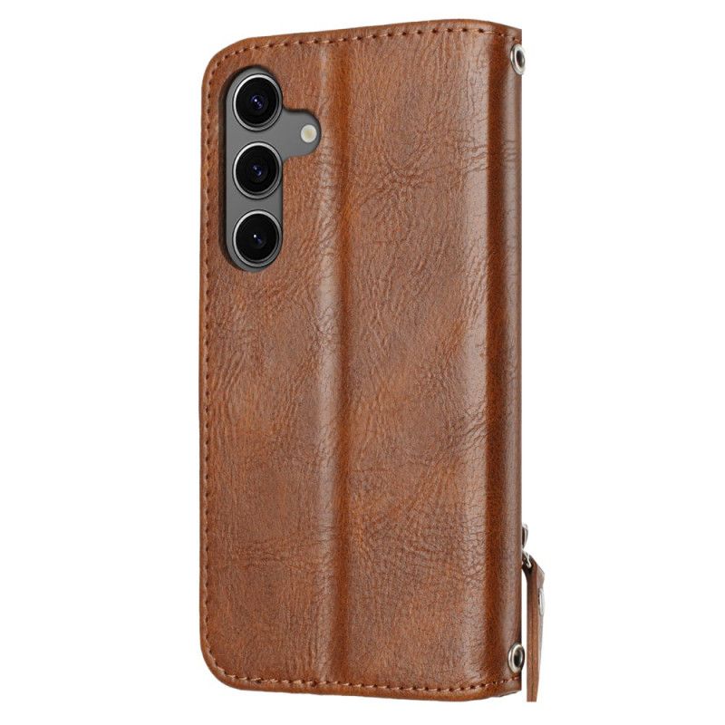 Flip Cover Til Samsung Galaxy S25 5g Lomme Med Lynlås Rem Og Skulderrem