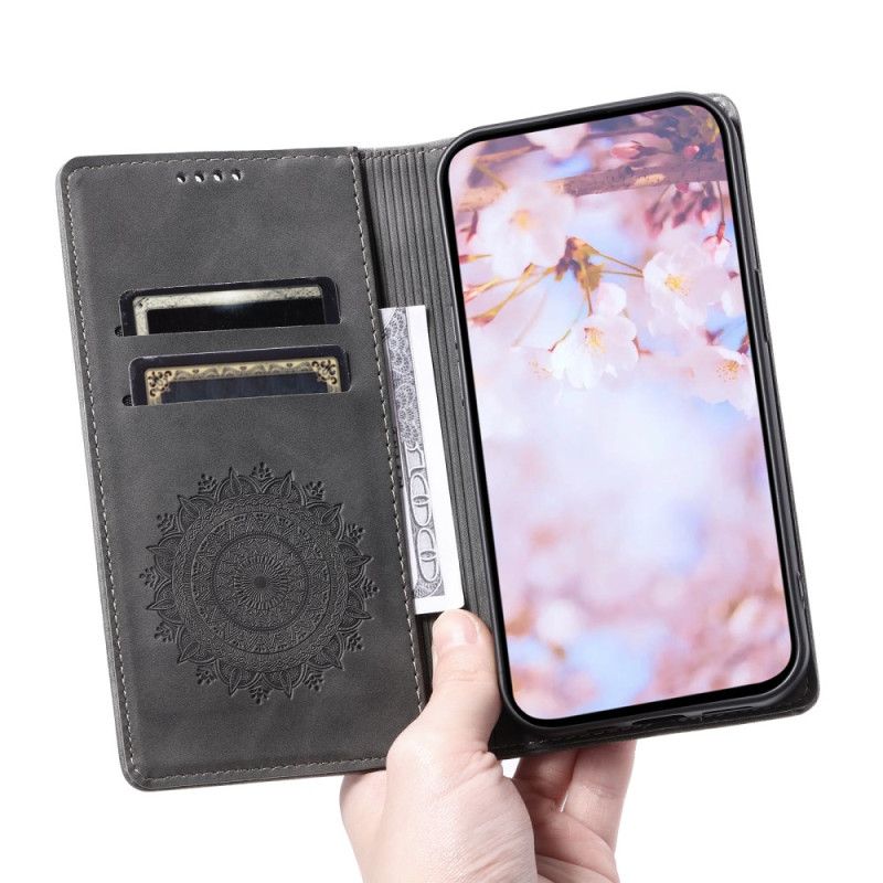 Flip Cover Til Samsung Galaxy S25 5g Mandala-mønster Med Ruskindseffekt