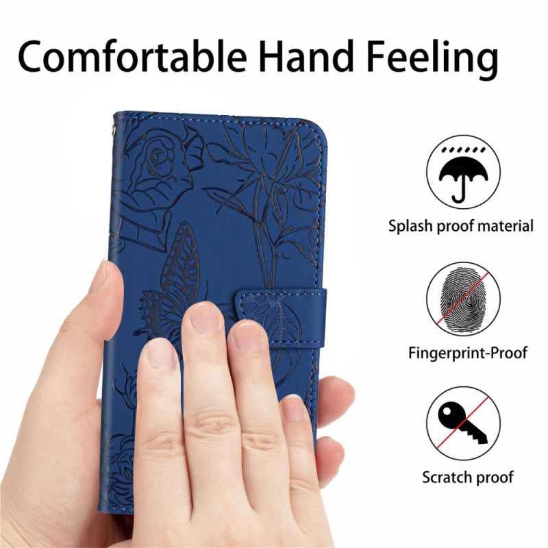 Flip Cover Til Samsung Galaxy S25 5g Sommerfugledesign Med Rem
