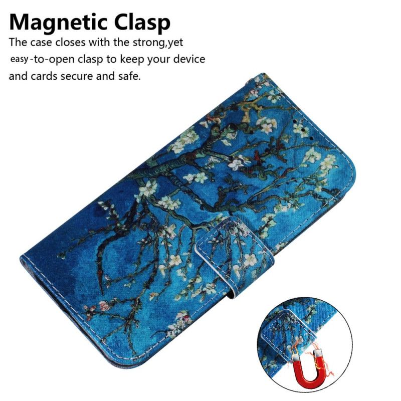 Læder Cover Samsung Galaxy S25 5g Telefon Etui Blomstrende Grene