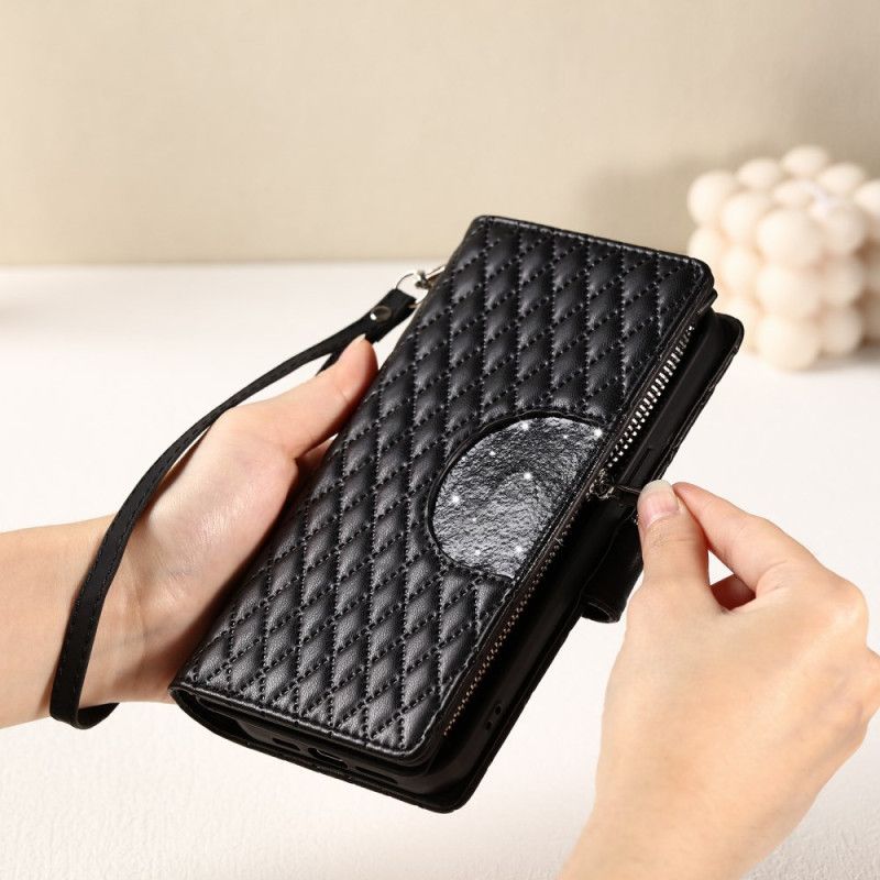 Læder Cover Samsung Galaxy S25 5g Telefon Etui Quiltet Lynlåspung