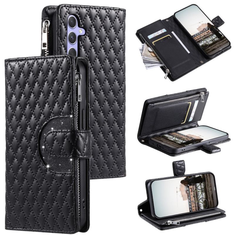 Læder Cover Samsung Galaxy S25 5g Telefon Etui Quiltet Lynlåspung