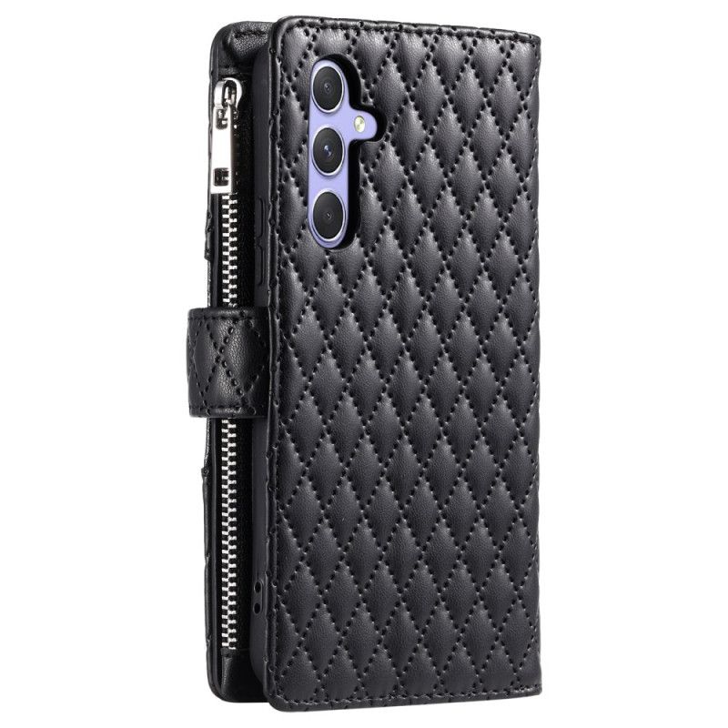 Læder Cover Samsung Galaxy S25 5g Telefon Etui Quiltet Lynlåspung