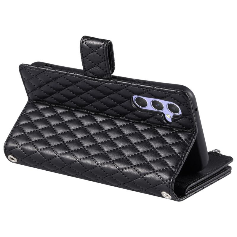 Læder Cover Samsung Galaxy S25 5g Telefon Etui Quiltet Lynlåspung