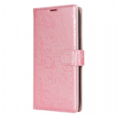 Læder Cover Samsung Galaxy S25 5g Telefon Etui Snor Med Blomsterprint