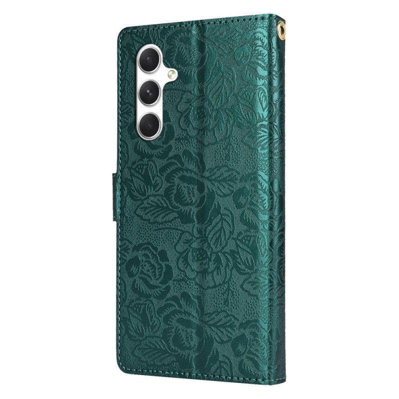 Læder Cover Samsung Galaxy S25 5g Telefon Etui Snor Med Blomsterprint
