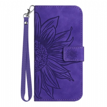 Læder Cover Samsung Galaxy S25 5g Telefon Etui Solsikkedesign Med Rem