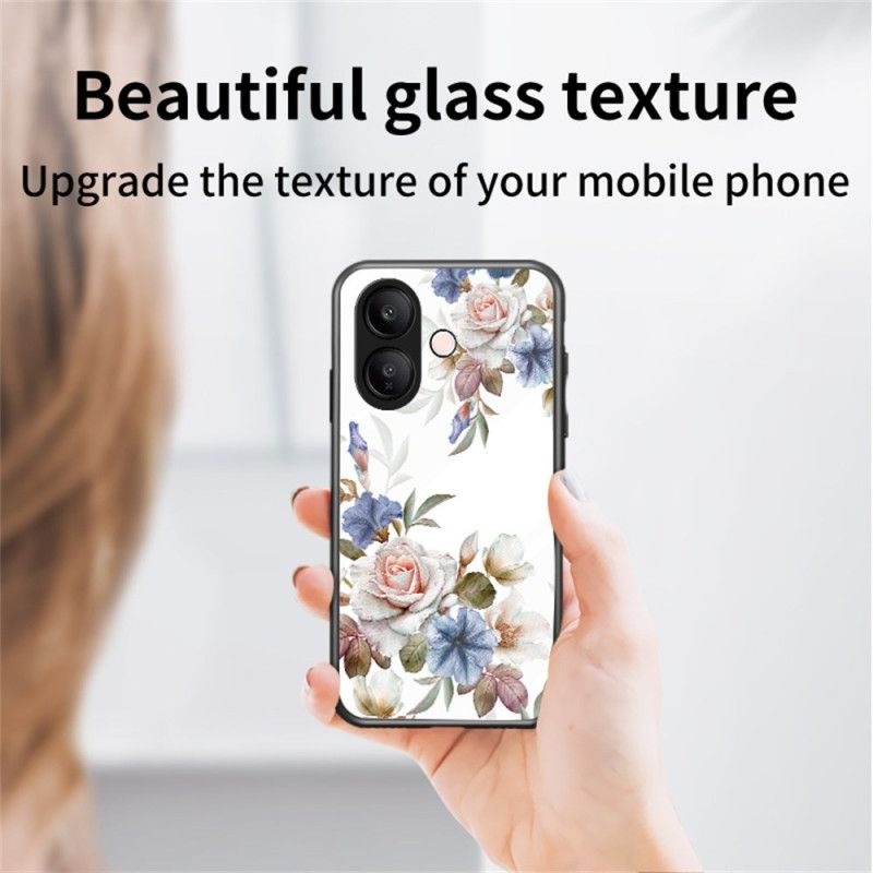 Cover Vivo V60 Lite Telefon Etui Blomsterhærdet Glas
