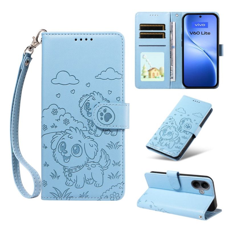 Flip Cover Til Vivo V60 Lite Rfid-beskyttelse Og Hundemønster