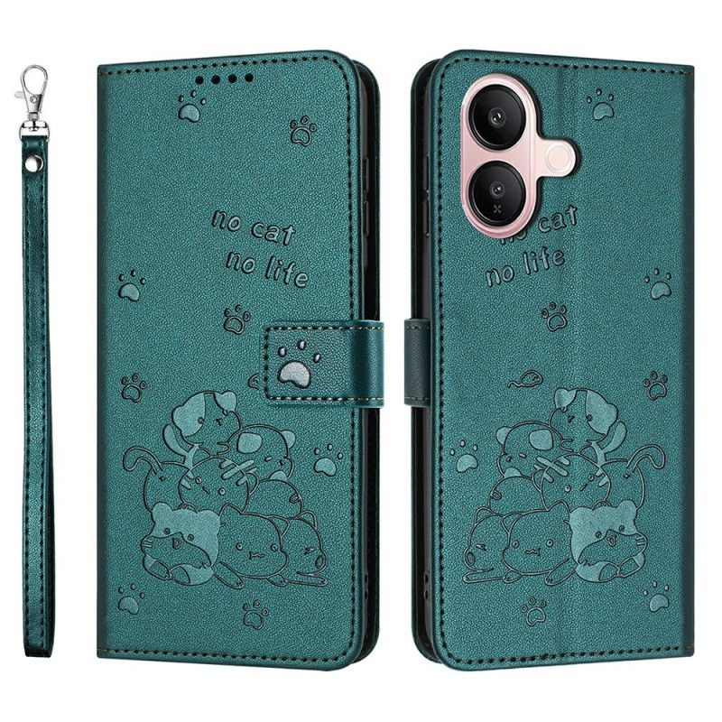 Læder Cover Vivo V60 Lite Telefon Etui Kattemønsterrem