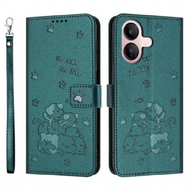 Læder Cover Vivo V60 Lite Telefon Etui Kattemønsterrem