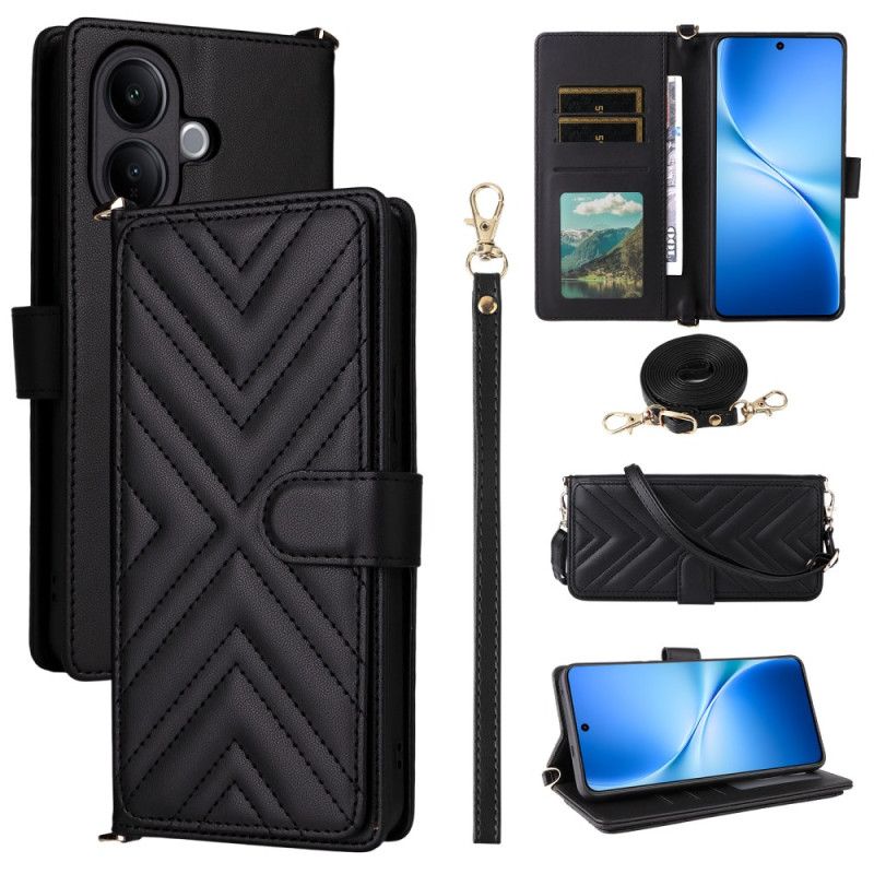 Læder Cover Vivo V60 Lite Telefon Etui Quiltet Med Stropper