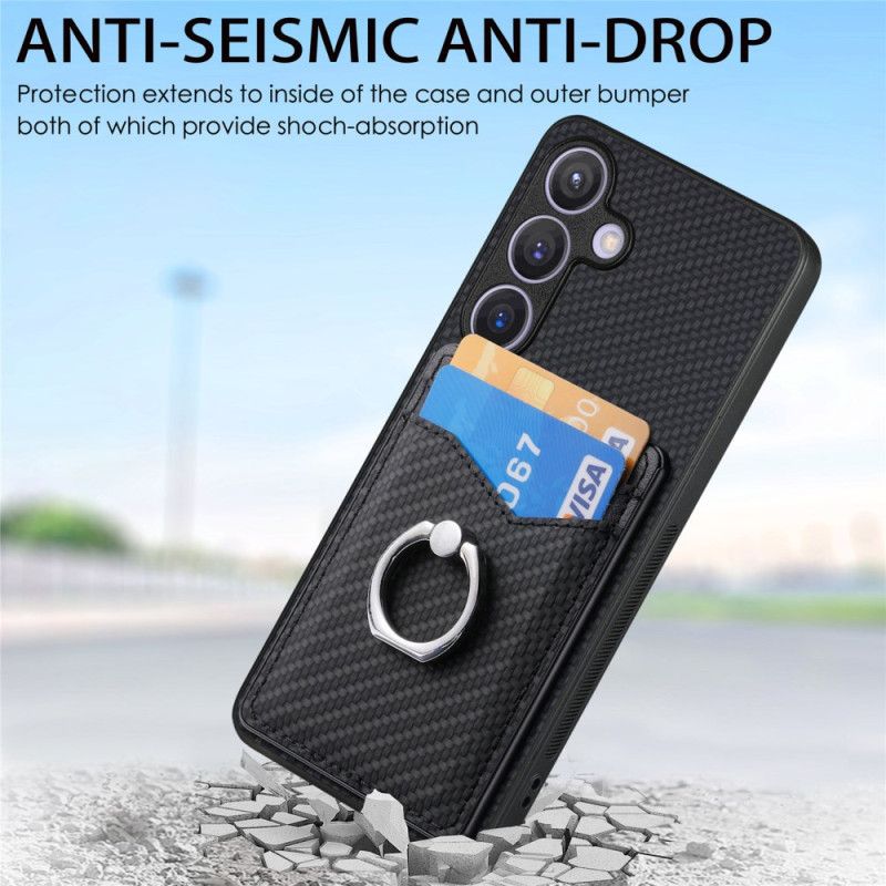 Cover Samsung Galaxy S25 Plus 5g Kortholder Og Ringholder I Kulfiber