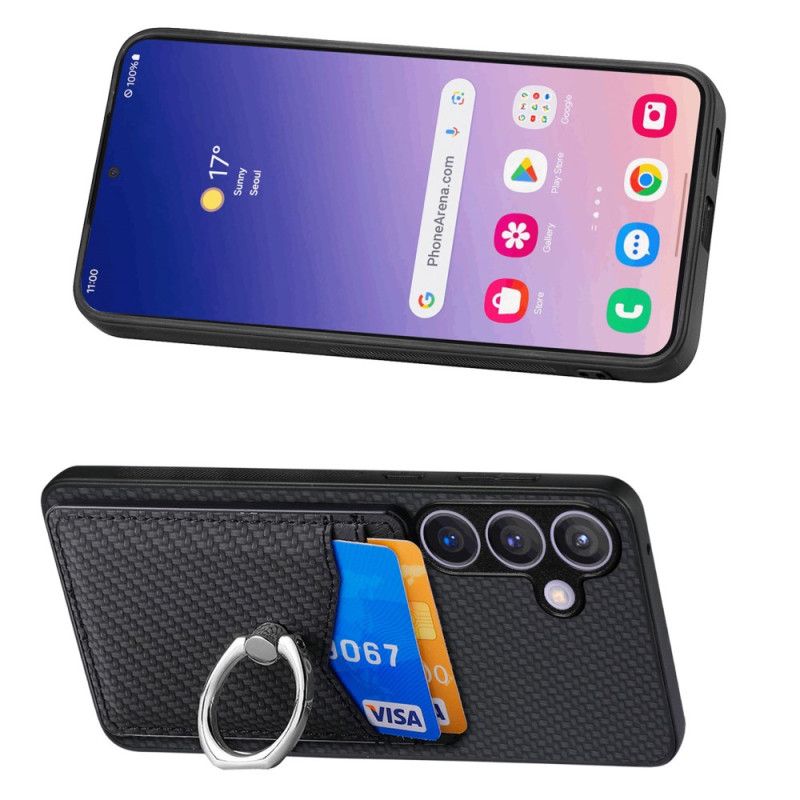 Cover Samsung Galaxy S25 Plus 5g Kortholder Og Ringholder I Kulfiber