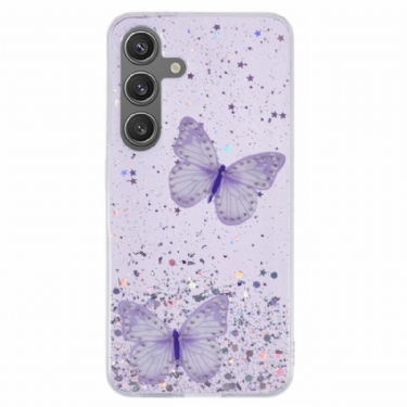 Cover Samsung Galaxy S25 Plus 5g Telefon Etui Pailletter Og Sommerfugle