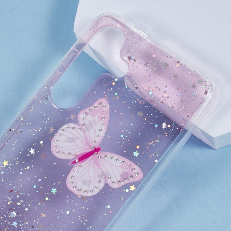 Cover Samsung Galaxy S25 Plus 5g Telefon Etui Pailletter Og Sommerfugle