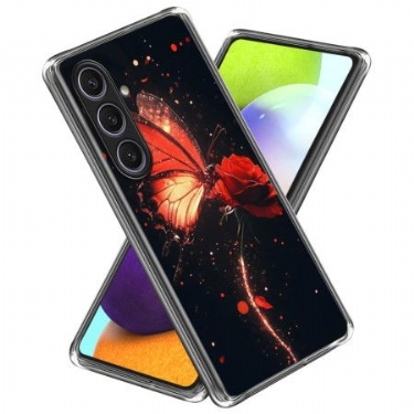 Cover Til Samsung Galaxy S25 Plus 5g Rød Sommerfugl