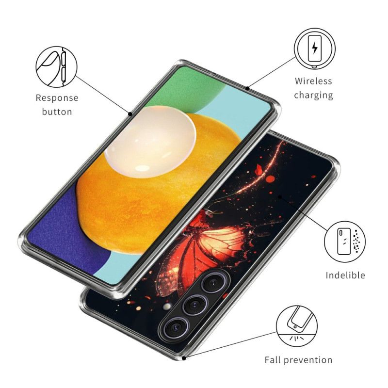 Cover Til Samsung Galaxy S25 Plus 5g Rød Sommerfugl