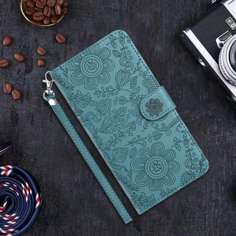Flip Cover Samsung Galaxy S25 Plus 5g Blomsterprint Med Rem