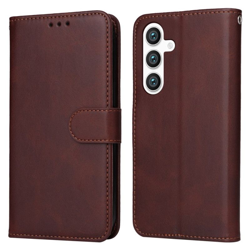 Flip Cover Samsung Galaxy S25 Plus 5g Ensfarvet Kunstlæder Med Rem