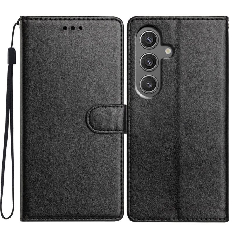 Flip Cover Samsung Galaxy S25 Plus 5g Ensfarvet Kunstlæder Med Rem