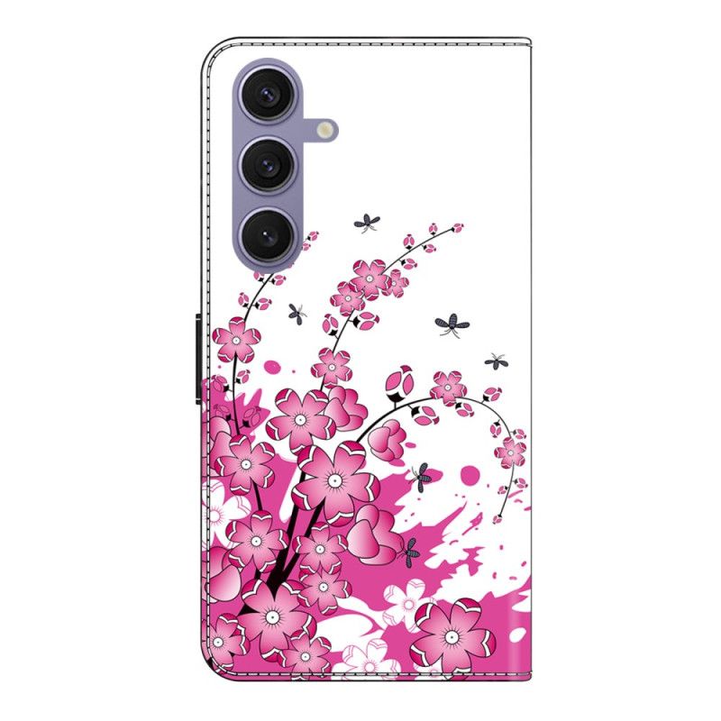Flip Cover Til Samsung Galaxy S25 Plus 5g Lyserødt Blomstermønster