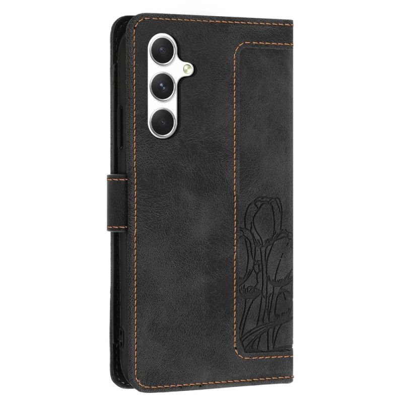 Læder Cover Samsung Galaxy S25 Plus 5g Telefon Etui Blomsterprintet Ruskindseffekt