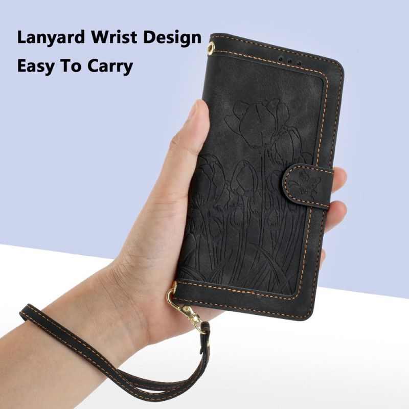 Læder Cover Samsung Galaxy S25 Plus 5g Telefon Etui Blomsterprintet Ruskindseffekt